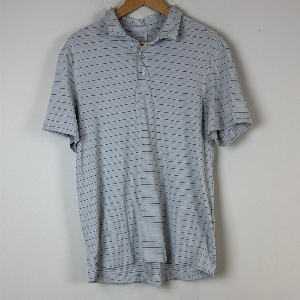 Lululemon Men's Light Gray Striped Polo Shirt